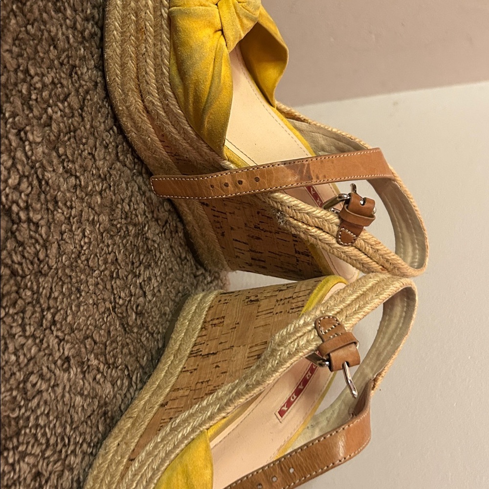Prada Yellow Suedeand Tan Espadrille Sandals - Picture 2 of 4